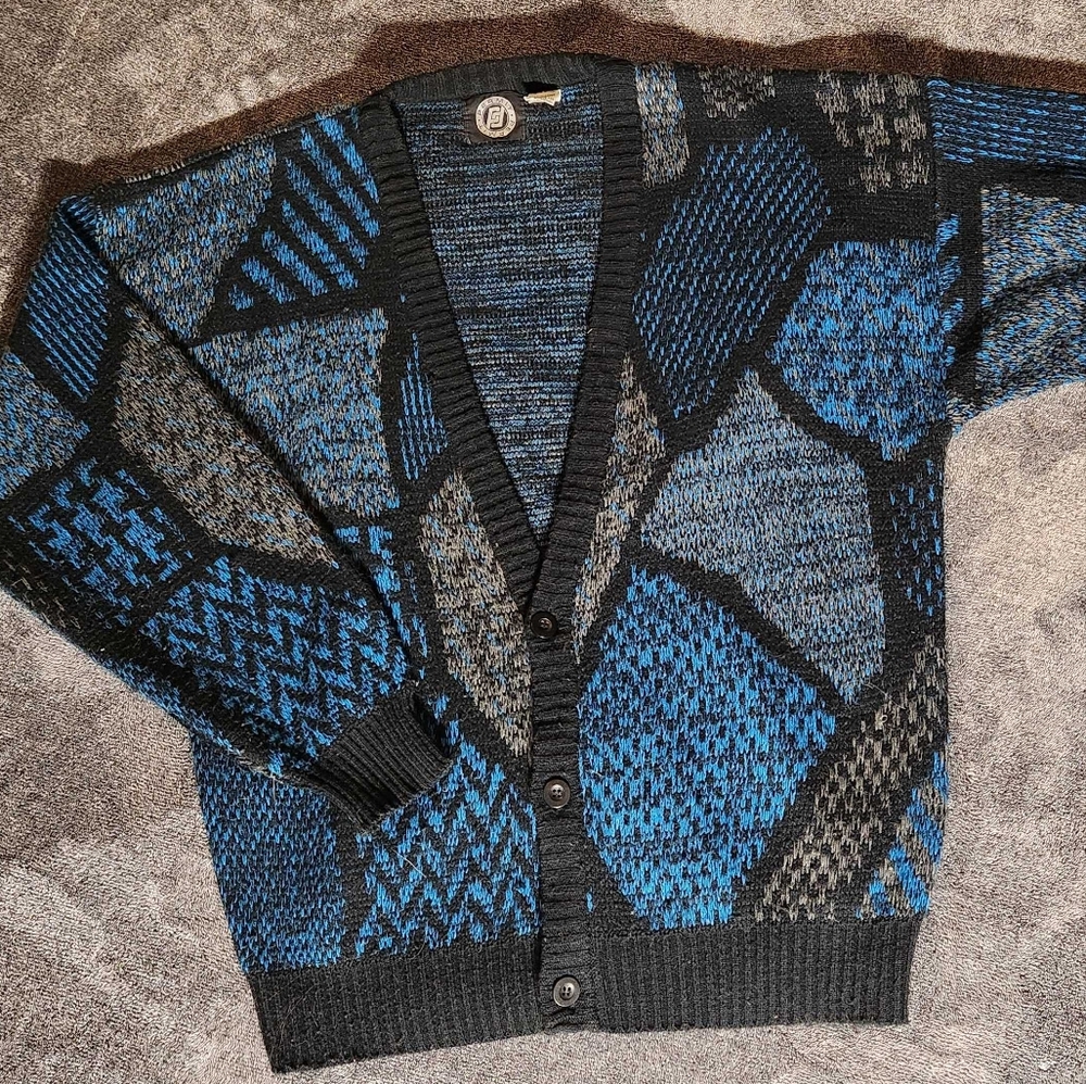 Vintage Permit Cardigan XL 90s Geometric Sweater